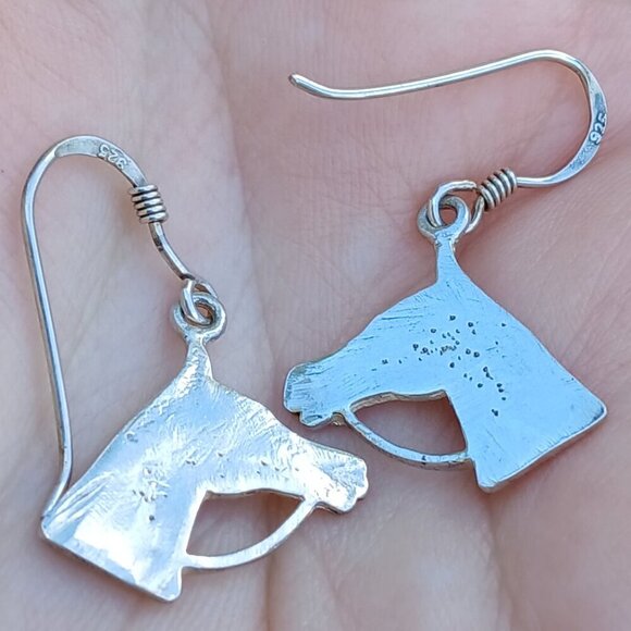 Sterling Silver Hook Horse Head Profile Earrings - Picture 6 of 7
